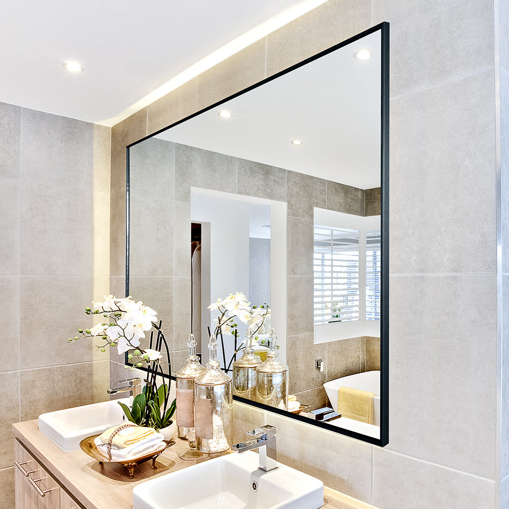 Large wall mirror 36x24 inches Modern Black Bathroom Mirror with Aluminum Frame