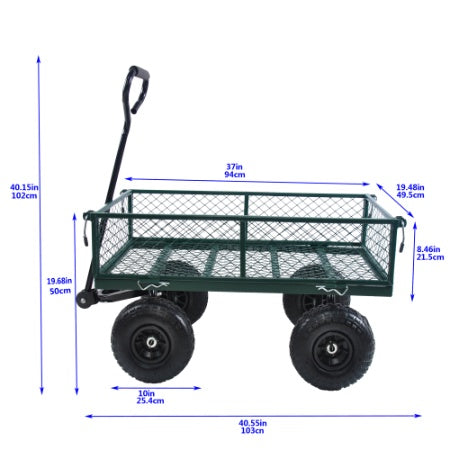 Wagon Garden Cart 660 Lbs Air Tires Steel Garden Cart With Rotating Handle And Removable Sides, Capacity Utility Heavy Duty Garden Cart And Wagon