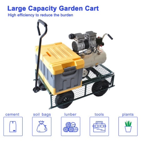Wagon Garden Cart 660 Lbs Air Tires Steel Garden Cart With Rotating Handle And Removable Sides, Capacity Utility Heavy Duty Garden Cart And Wagon