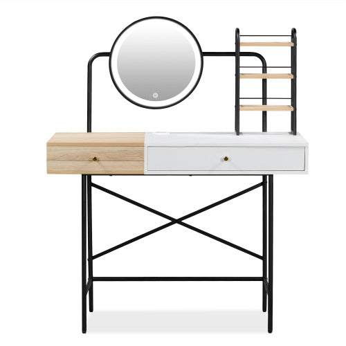 Makeup Vanity Table With 3-Mode Lighted Mirror & Wireless Charging Station