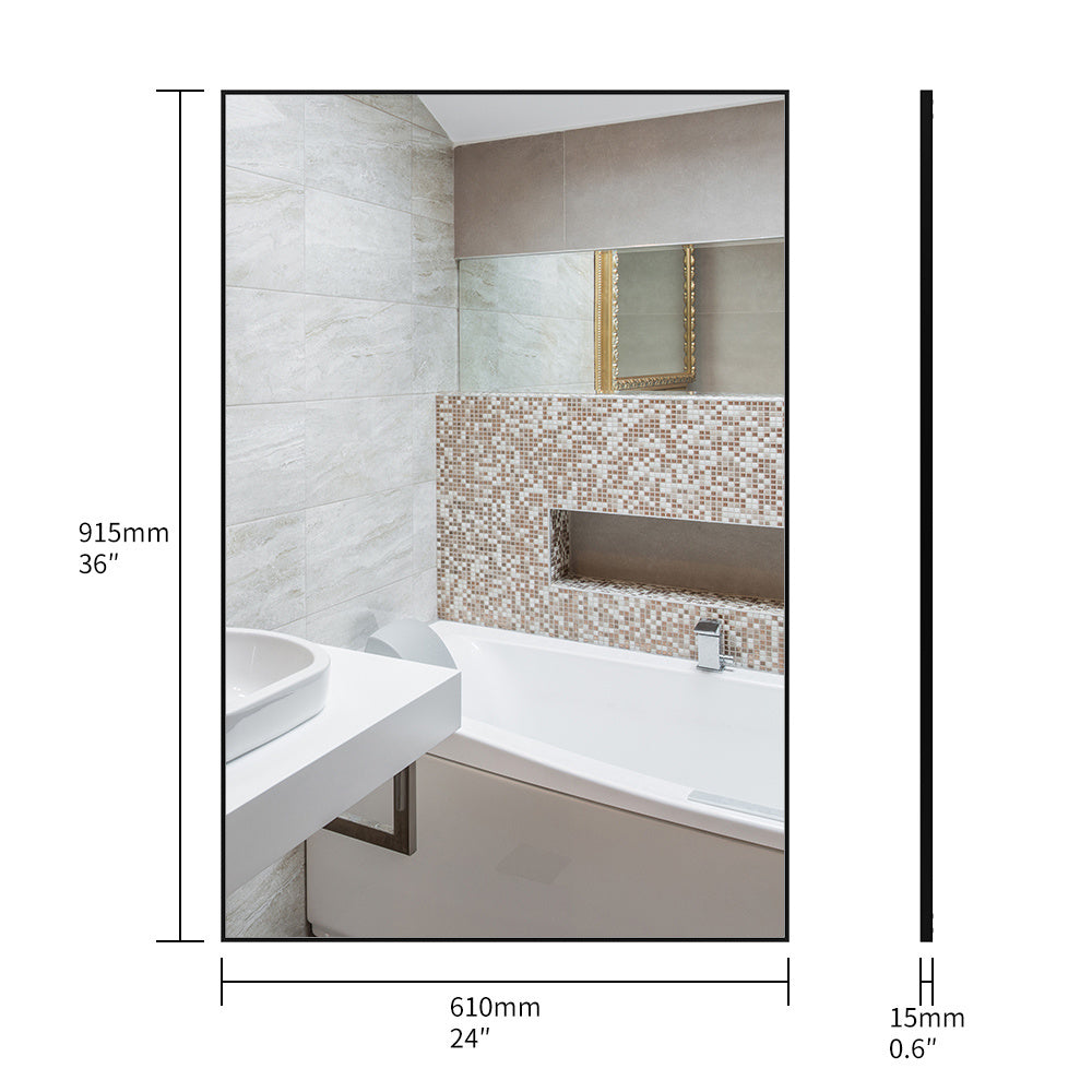 Large wall mirror 36x24 inches Modern Black Bathroom Mirror with Aluminum Frame