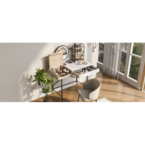 Makeup Vanity Table With 3-Mode Lighted Mirror & Wireless Charging Station