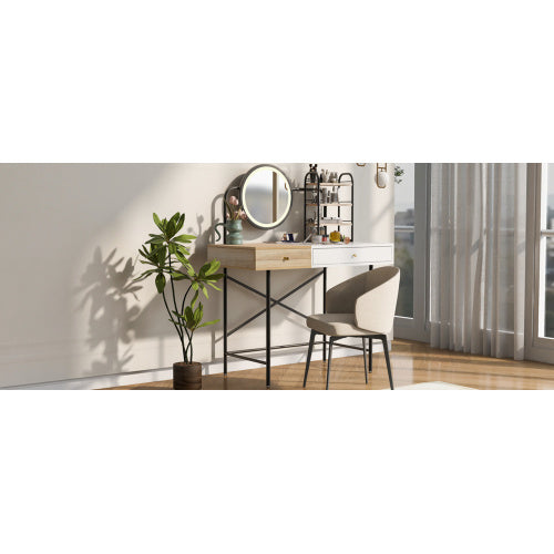 Makeup Vanity Table With 3-Mode Lighted Mirror & Wireless Charging Station