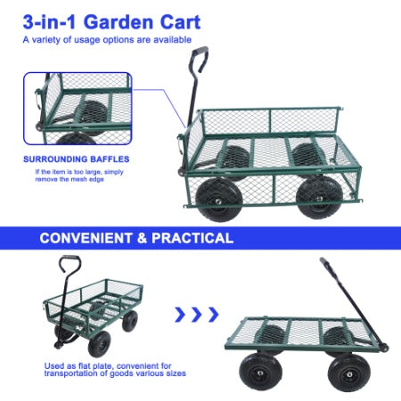 Wagon Garden Cart 660 Lbs  Air Tires Steel Garden Cart With Rotating Handle And Removable Sides, Capacity Utility Heavy Duty Garden Cart And Wagon