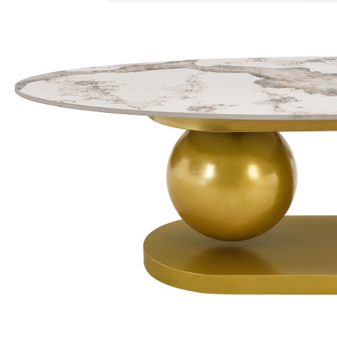 Oval Coffee Table For Living Room, Marble Pattern Tabletop With Gold Stainless Steel Base In 47.2