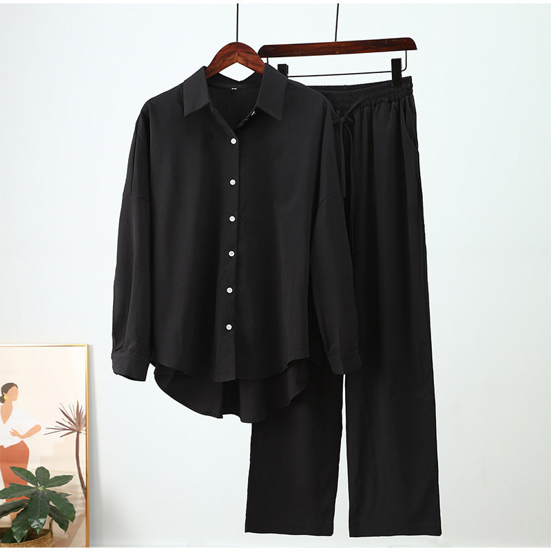 Women's 2 Piece Outfits 2025 Spring Casual Long Sleeve Strappy Crop Top Wide Leg Palazzo Pant Sets