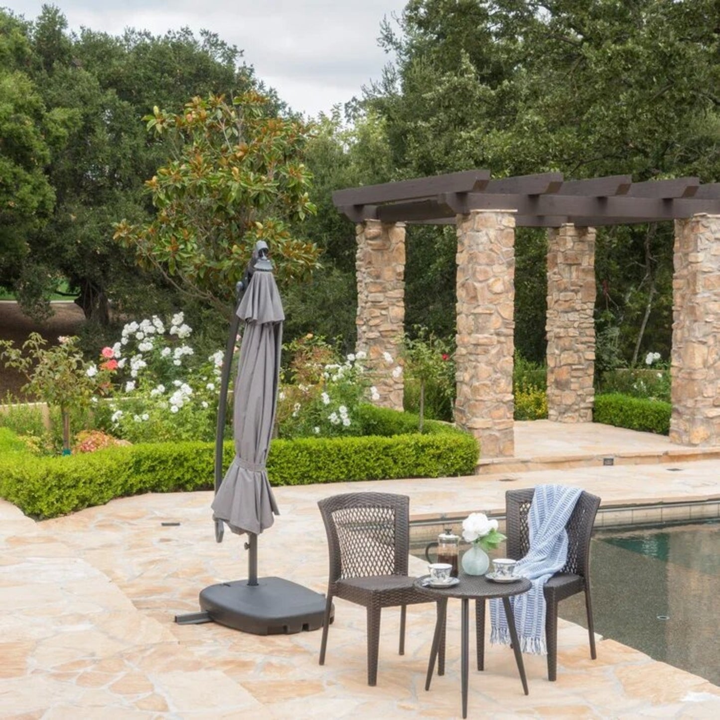 Patio Umbrellas with Base Included, Outdoor Double-Sided Rectangle Market Umbrella with Stand, Outside Umbrellas for Poolside Lawn Backyard,