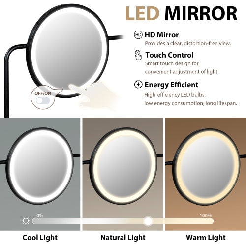 Makeup Vanity Table With 3-Mode Lighted Mirror & Wireless Charging Station