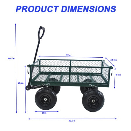 Wagon Garden Cart 660 Lbs  Air Tires Steel Garden Cart With Rotating Handle And Removable Sides, Capacity Utility Heavy Duty Garden Cart And Wagon