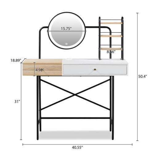 Makeup Vanity Table With 3-Mode Lighted Mirror & Wireless Charging Station