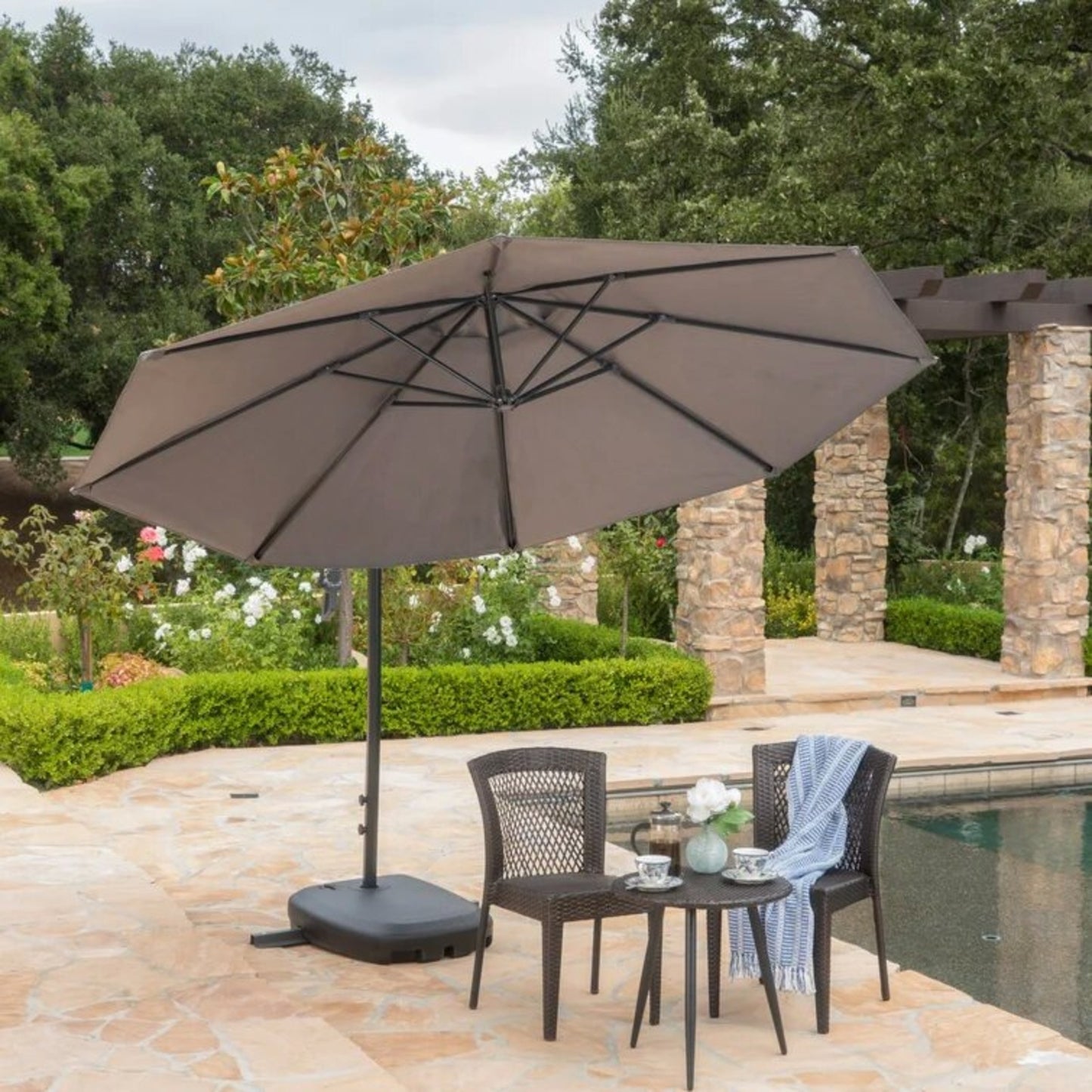 Patio Umbrellas with Base Included, Outdoor Double-Sided Rectangle Market Umbrella with Stand, Outside Umbrellas for Poolside Lawn Backyard,