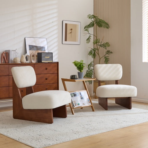 2 Accent Chair Mid-Century Modern Chair with Pillow Upholstered Lounge Arm Chair with Solid Wood Frame & Soft Cushion for Living Room, Bedroom, Balcony,