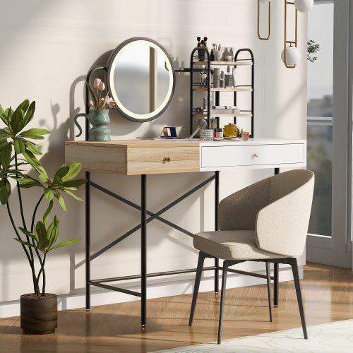 Makeup Vanity Table With 3-Mode Lighted Mirror & Wireless Charging Station
