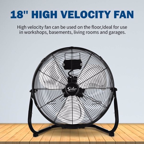 3 Speed High Velocity Heavy Duty Metal Industrial Floor Fan,Black
