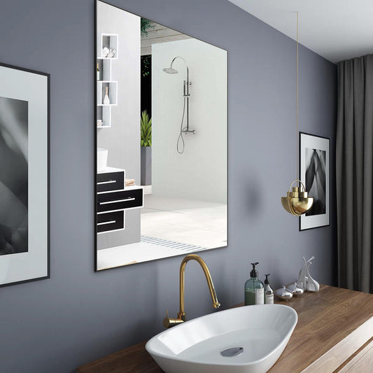 Large wall mirror 36x24 inches Modern Black Bathroom Mirror with Aluminum Frame