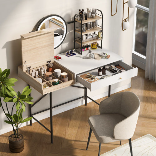 Makeup Vanity Table With 3-Mode Lighted Mirror & Wireless Charging Station